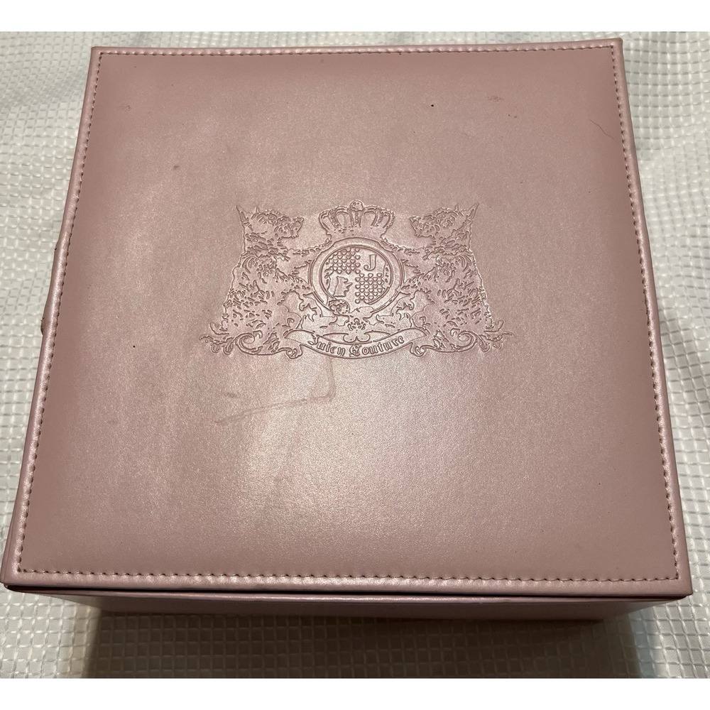 Rare vintage Juicy Couture Pink Faux Leather Lidded‎ Storage Box Crest Design